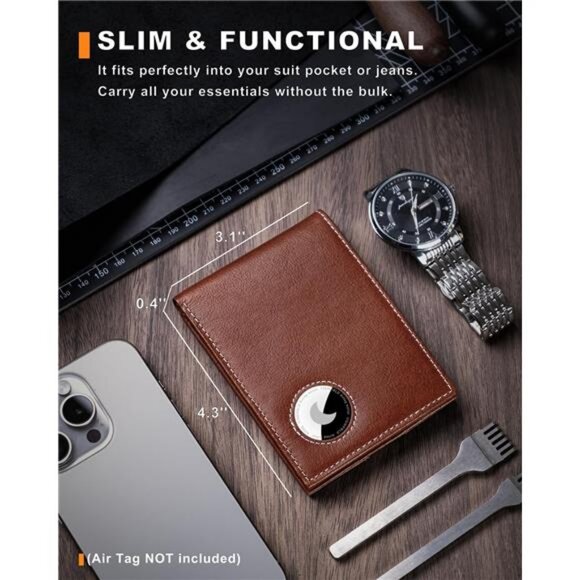 Bifold Full-Grain Leather Wallet for Apple Air Tag Slim Wallet for Men with RFID - Picture 5 of 7